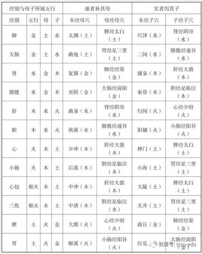 十二经母子补泻穴